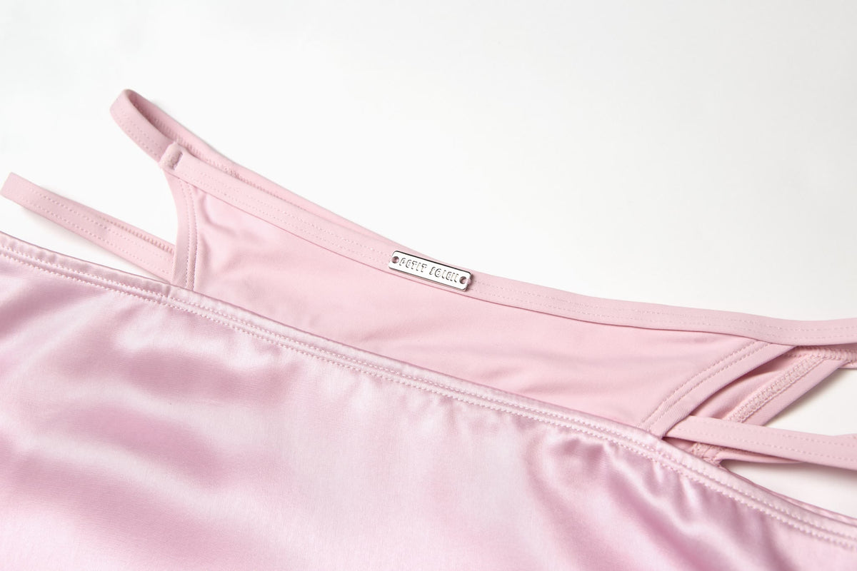 Pink Feather-Hem Satin Skirt