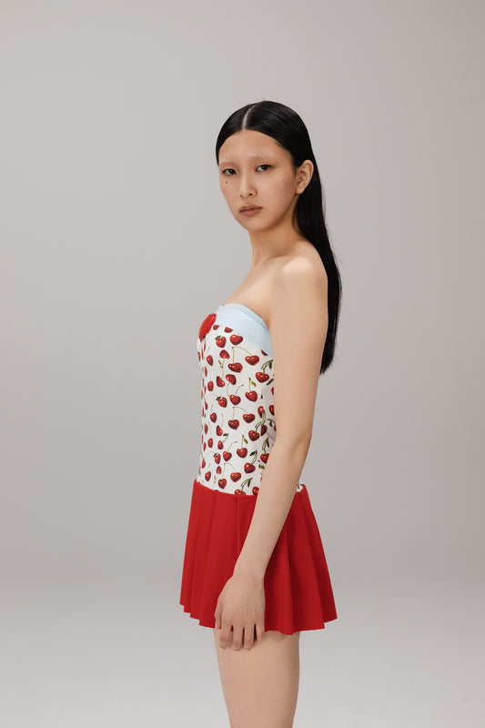 Cherry Pleated Mini Dress worn