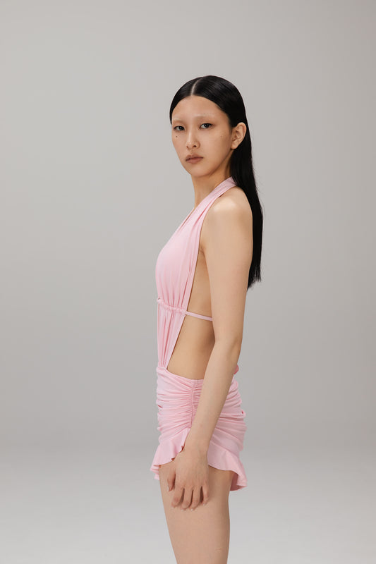 Pink Halter Swim Dress worn