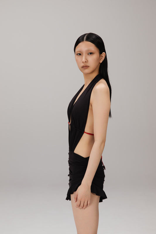 Black Halter Swim Dress worn