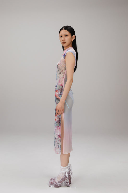 Garden Floral Qipao Midi Dress worn