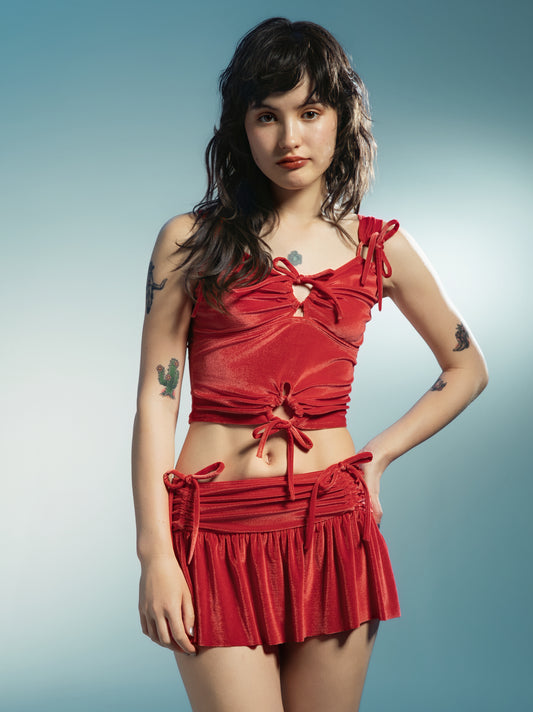 Velour Ribbon Cutout Camisole