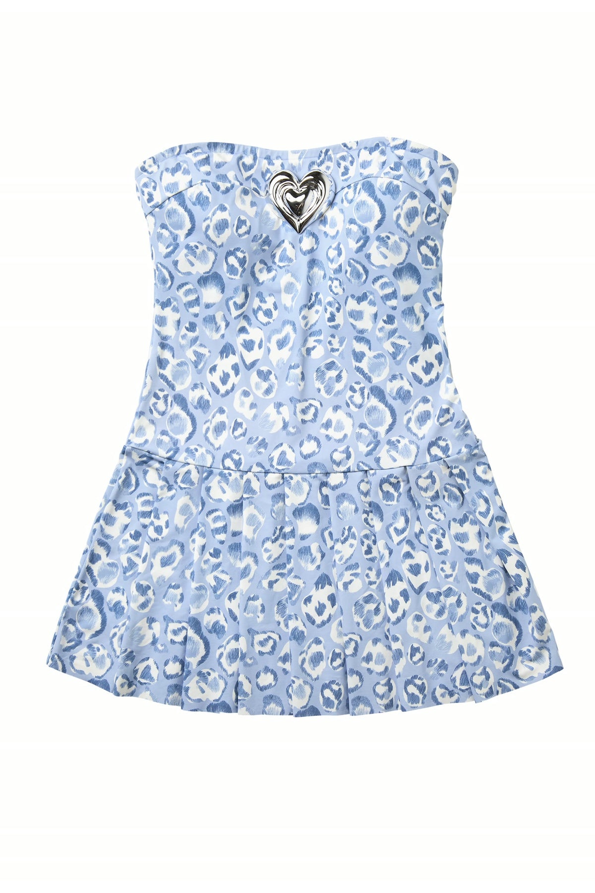 Blue Leopard Pleated Mini Dress