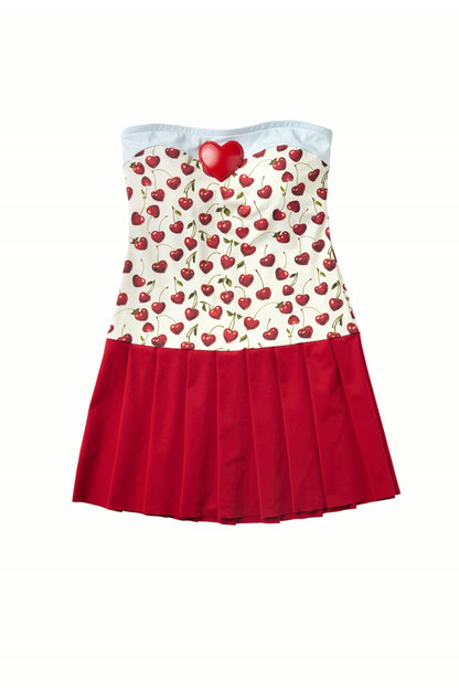 Cherry Pleated Mini Dress