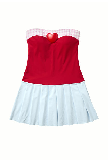Red Pleated Mini Dress