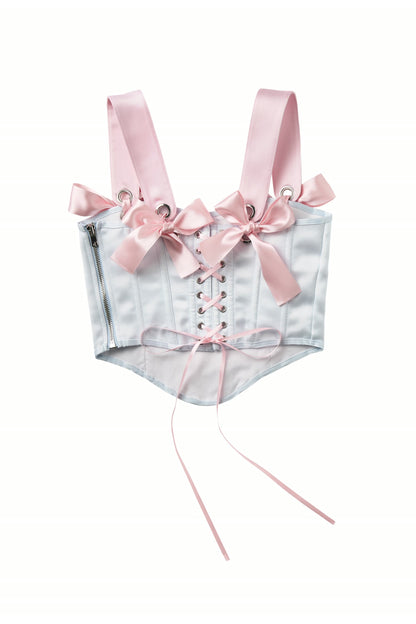 Blue Satin Ribbon Corset Top
