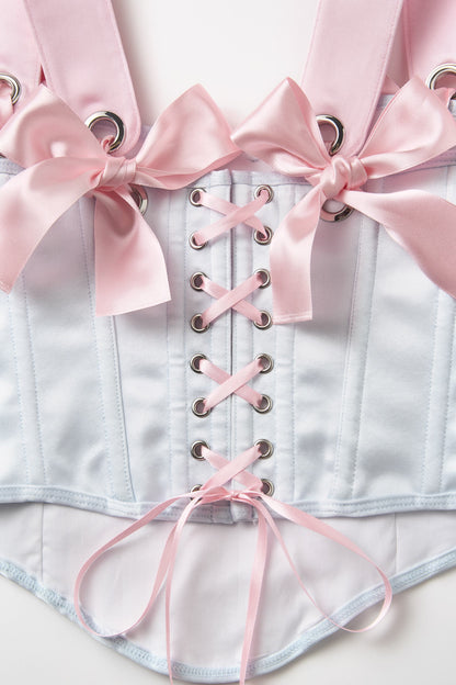 Blue Satin Ribbon Corset Top