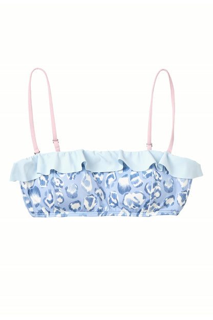 Blue Leopard Ruffle Bandeau Top