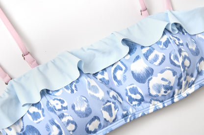 Blue Leopard Ruffle Bandeau Top