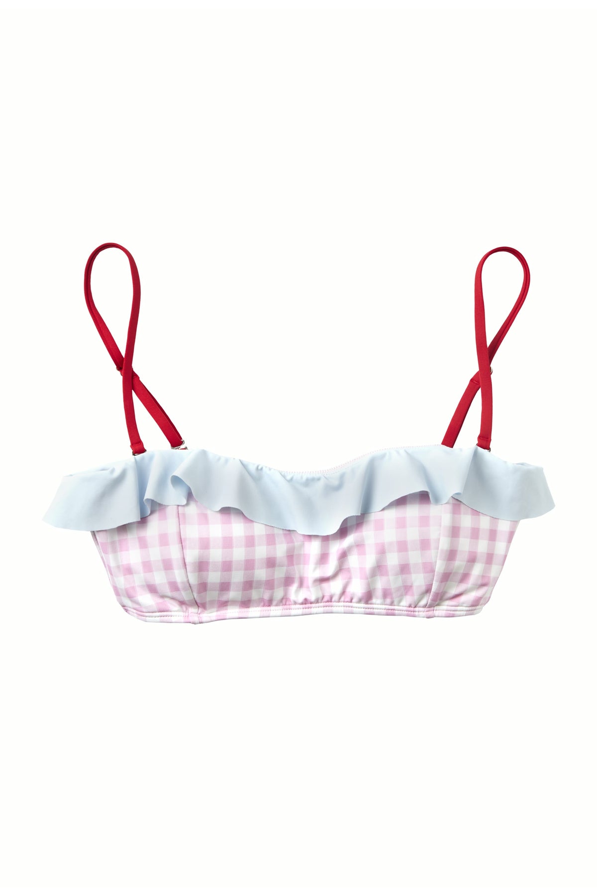 Pink Gingham Ruffle Bandeau Top