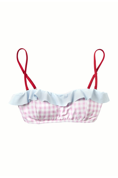 Pink Gingham Ruffle Bandeau Top