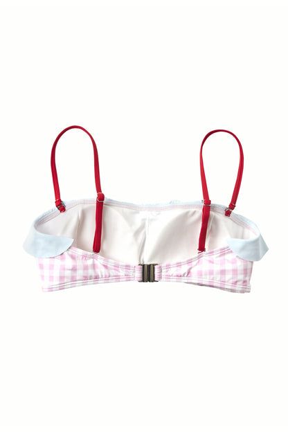Pink Gingham Ruffle Bandeau Top
