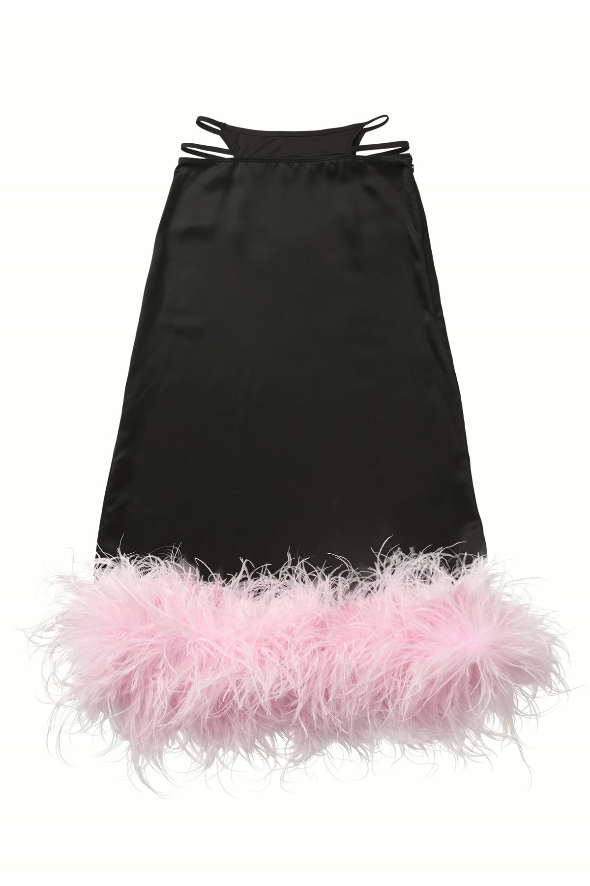 Black Feather-Hem Satin Skirt