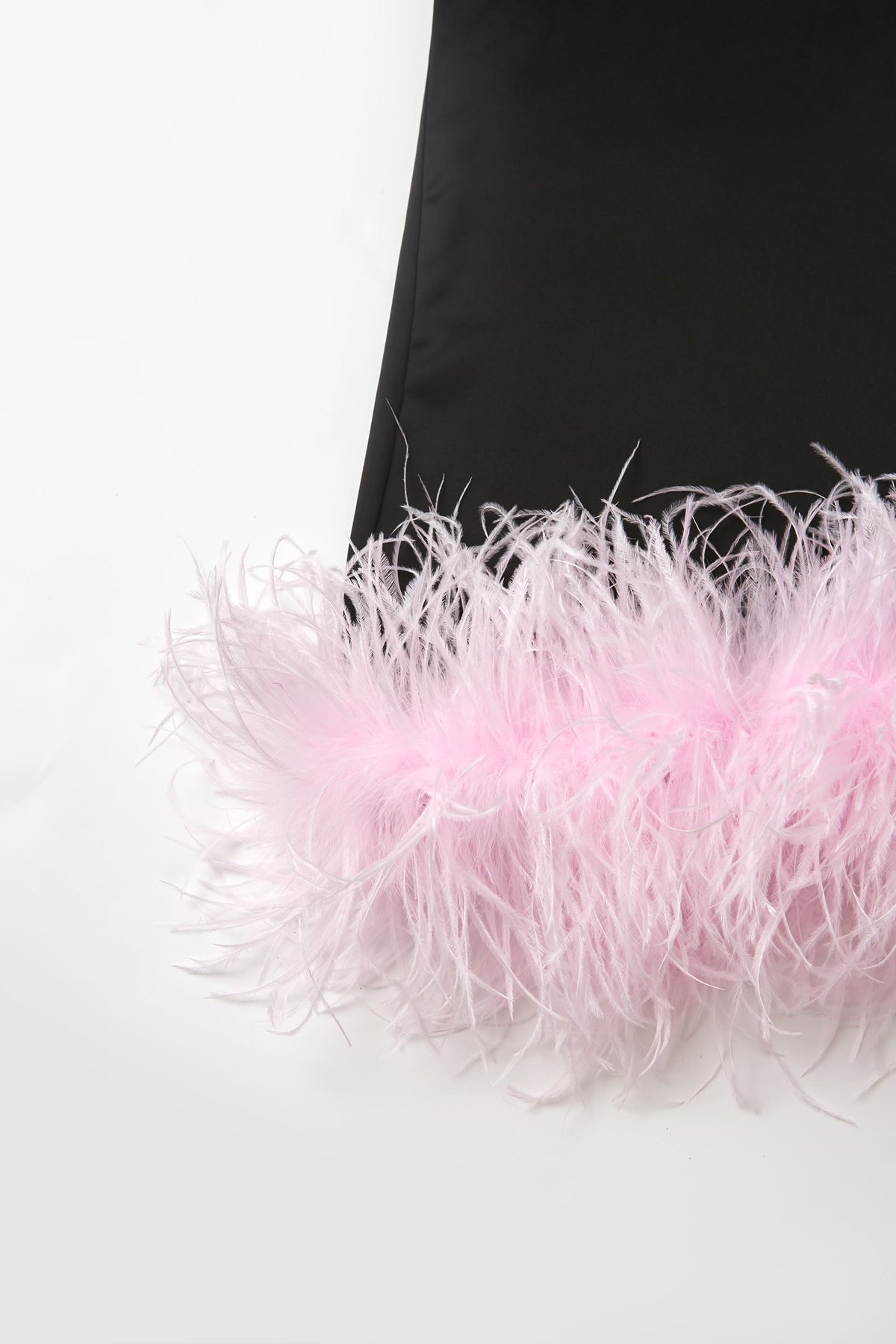 Black Feather-Hem Satin Skirt