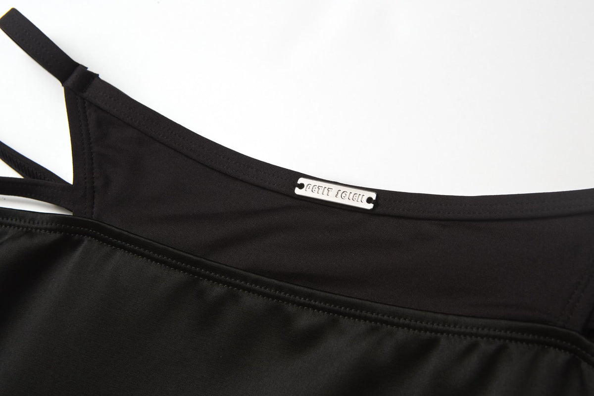 Black Feather-Hem Satin Skirt