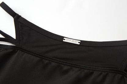 Black Feather-Hem Satin Skirt