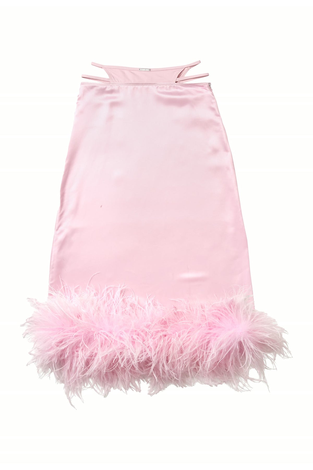 Pink Feather-Hem Satin Skirt