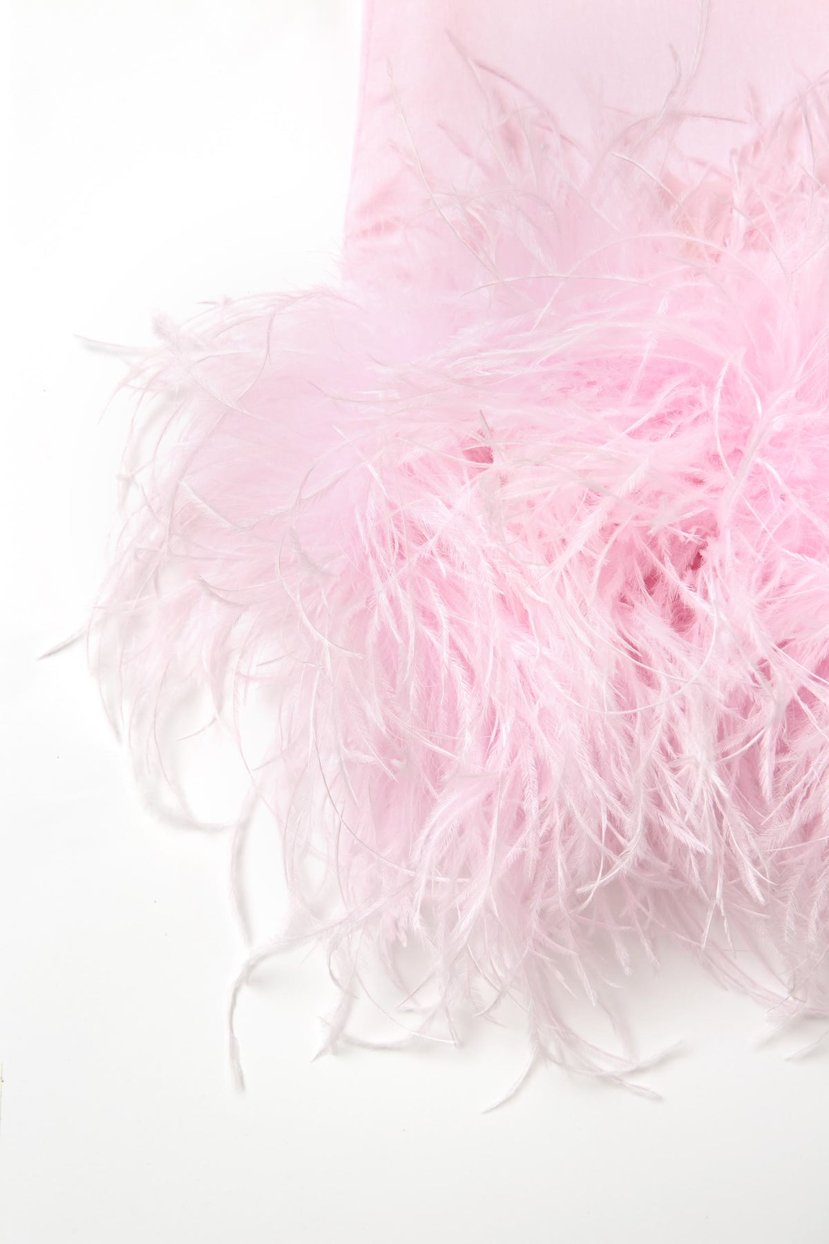 Pink Feather-Hem Satin Skirt