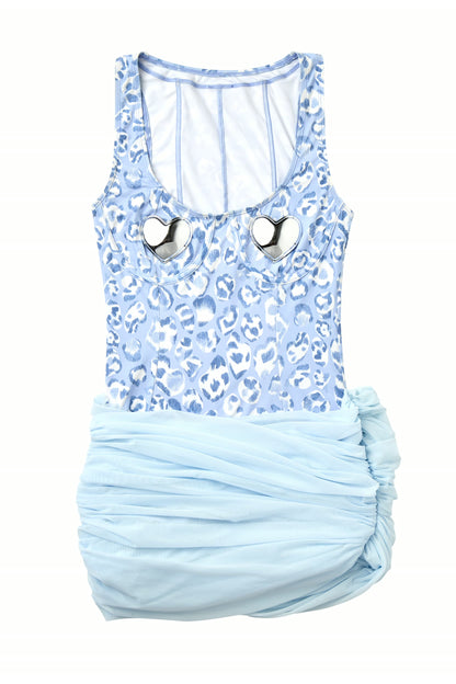 Blue Leopard Heart Swim Dress