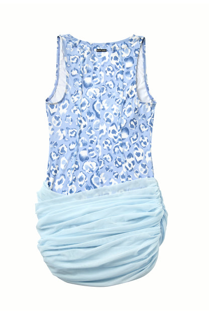 Blue Leopard Heart Swim Dress