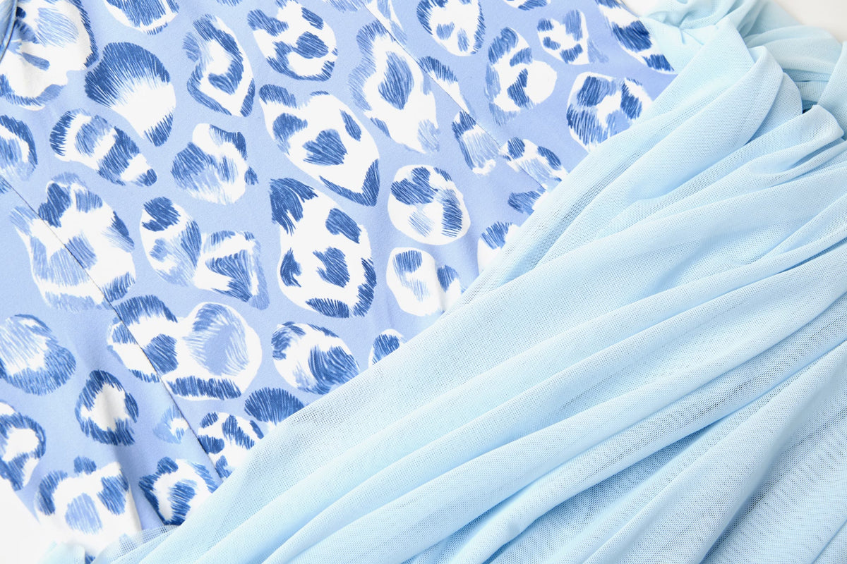 Blue Leopard Heart Swim Dress