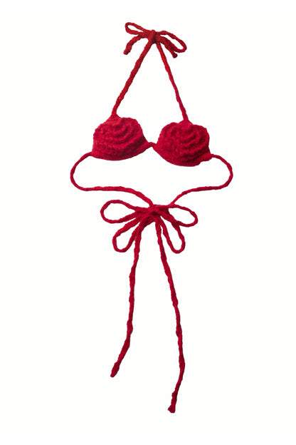 Red Crochet Rose Bra