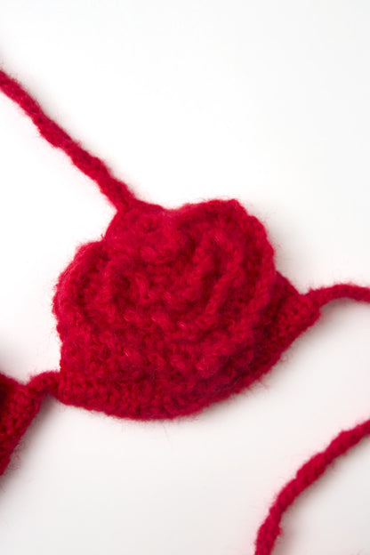 Red Crochet Rose Bra