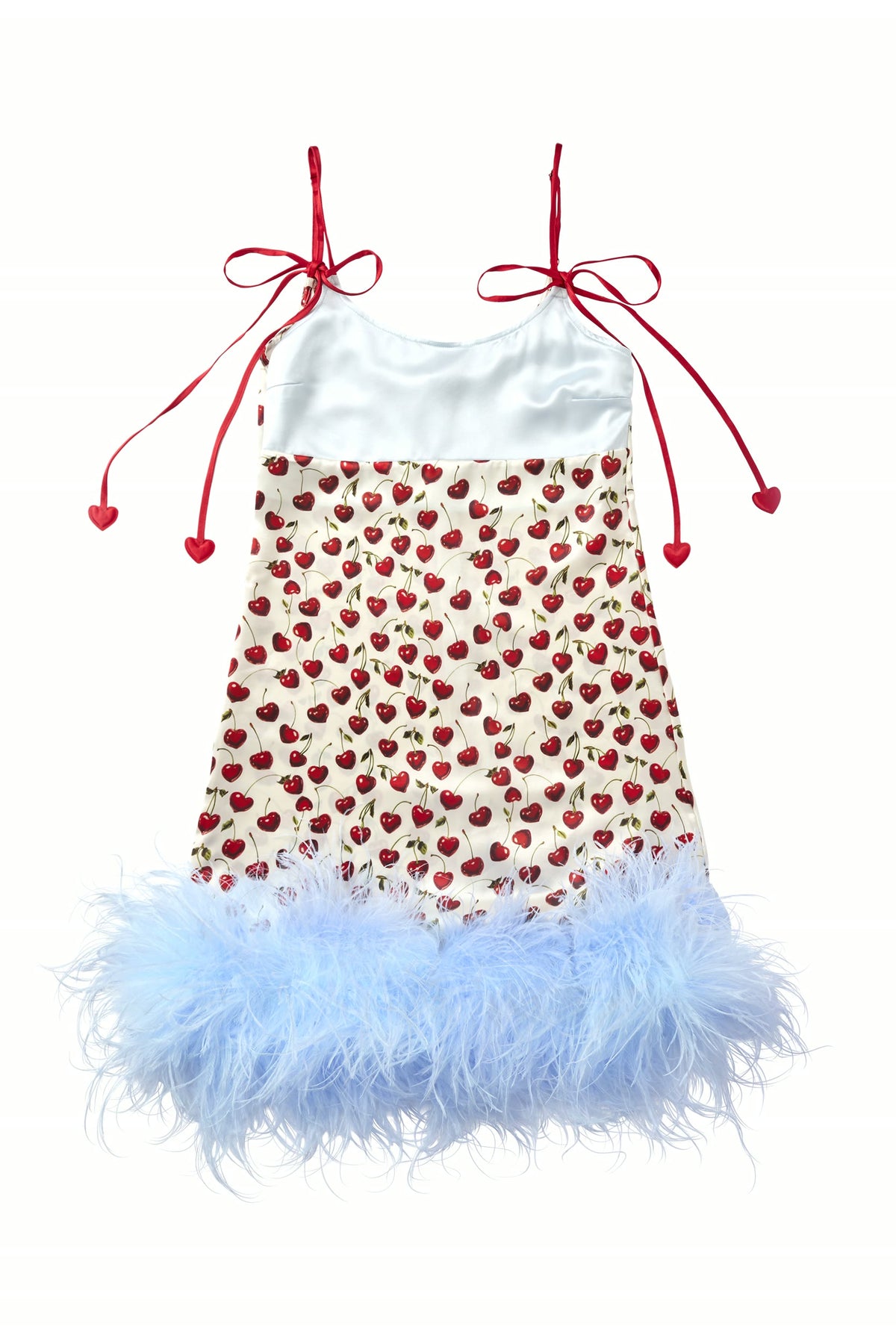 Cherry Feather-Hem Slip Dress