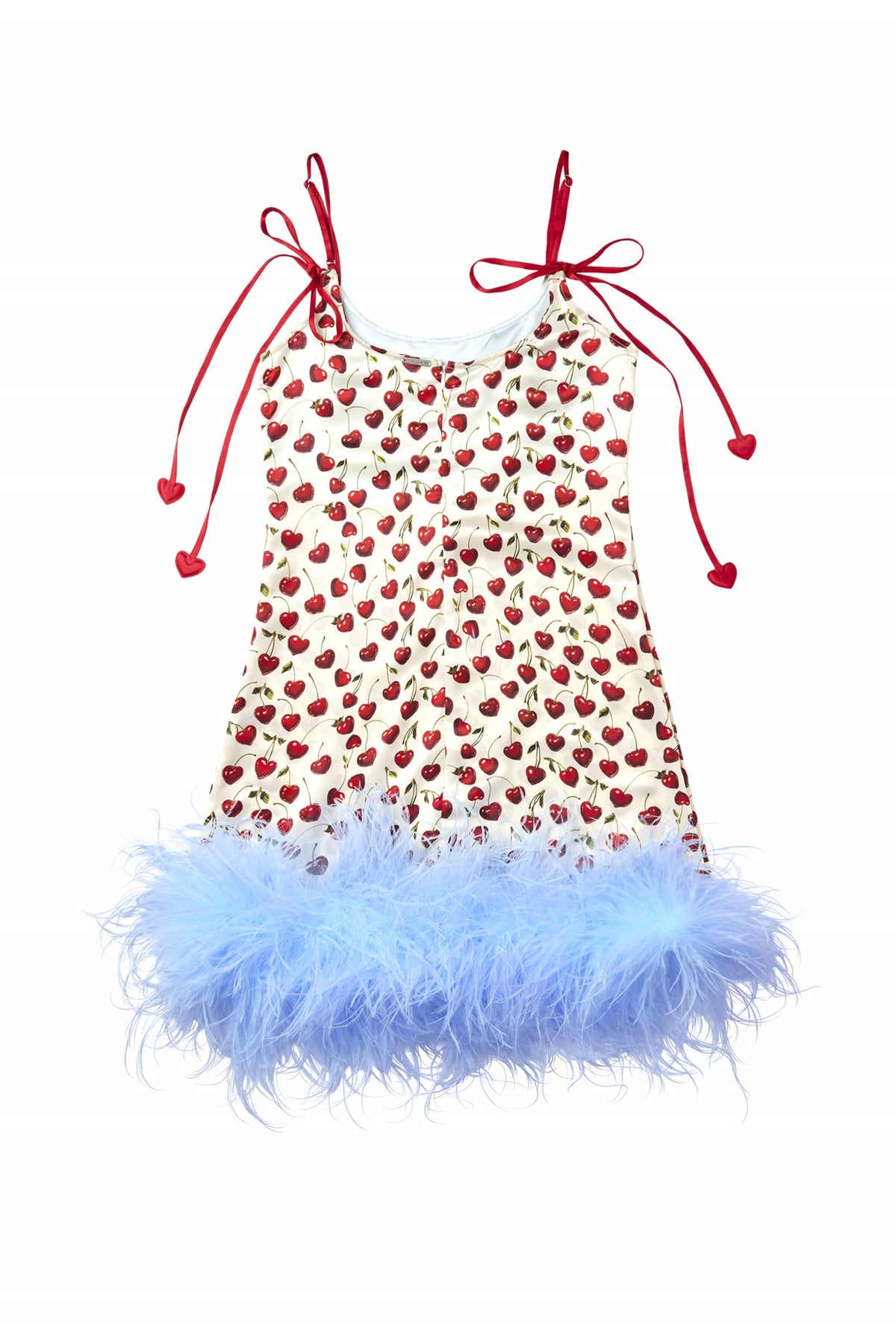 Cherry Feather-Hem Slip Dress