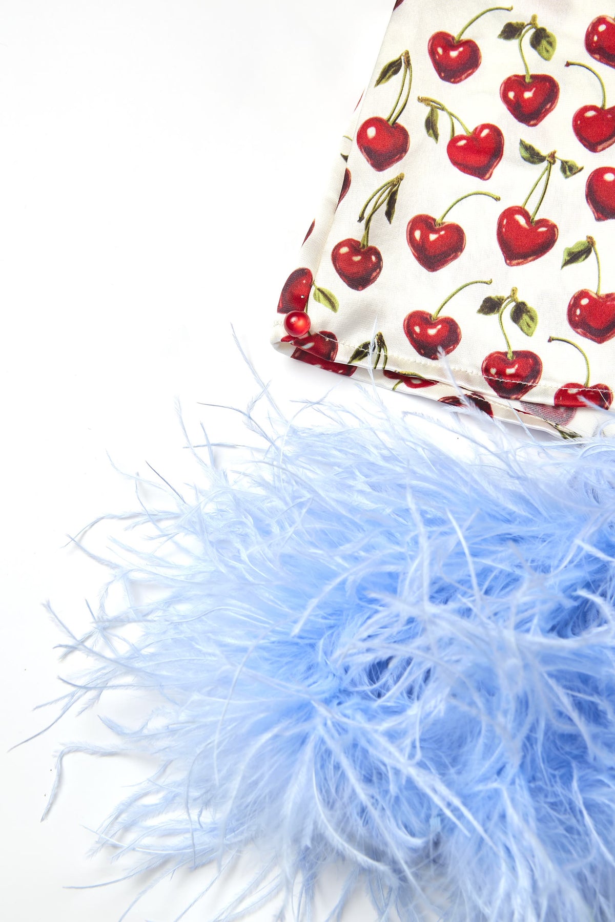 Cherry Feather-Hem Slip Dress