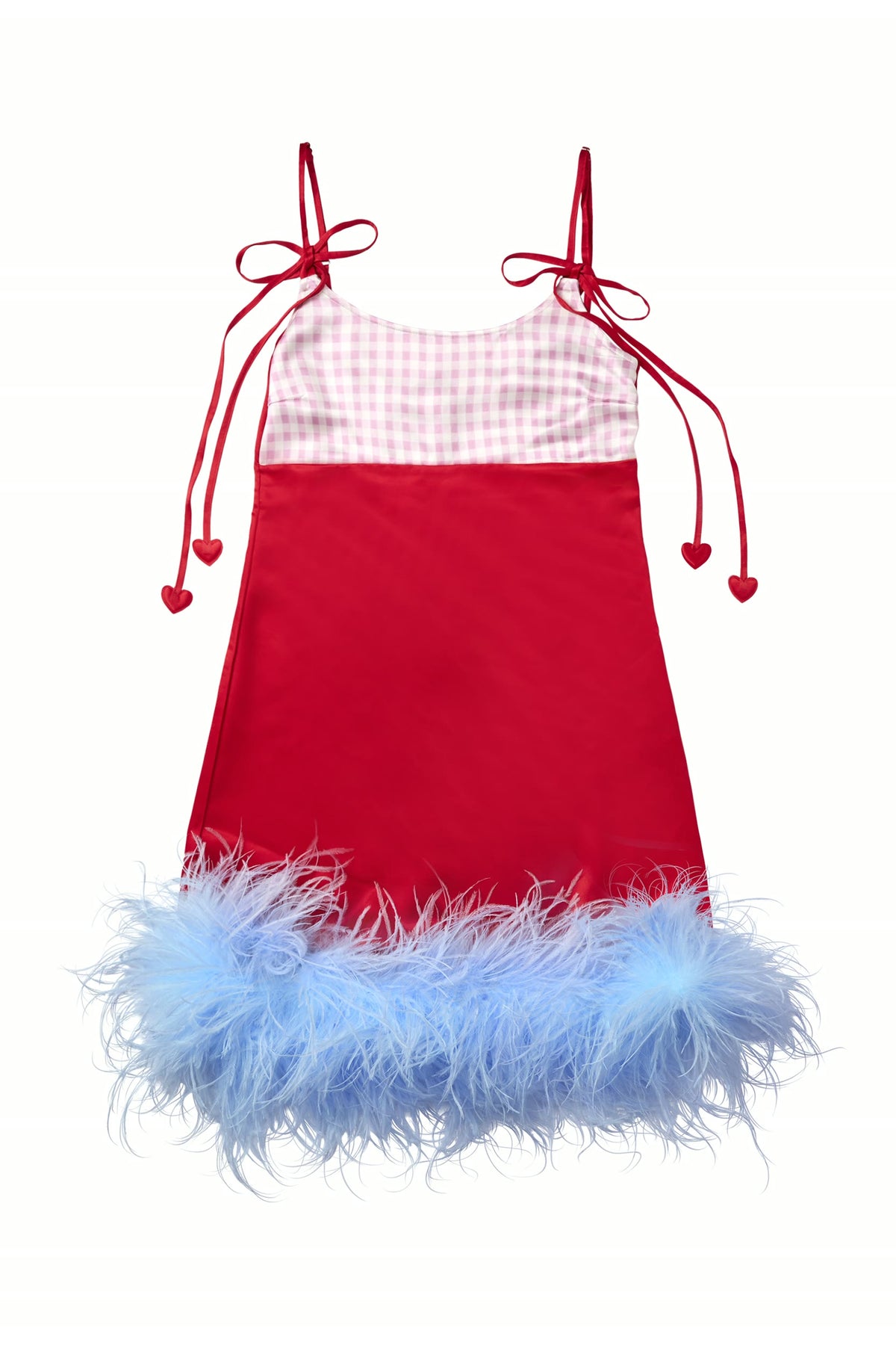 Red Gingham Feather-Hem Slip Dress