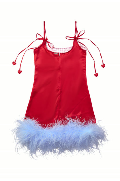 Red Gingham Feather-Hem Slip Dress