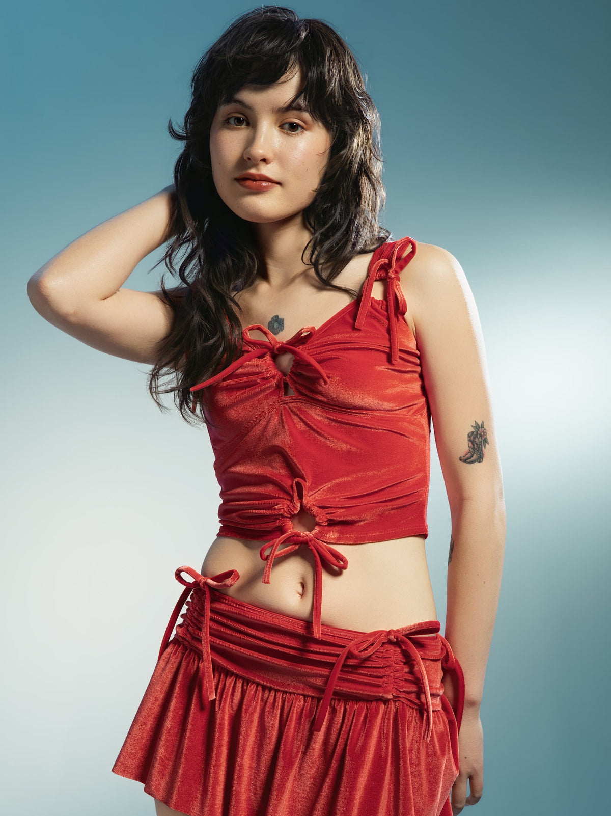 Velour Ribbon Cutout Camisole - lookbook
