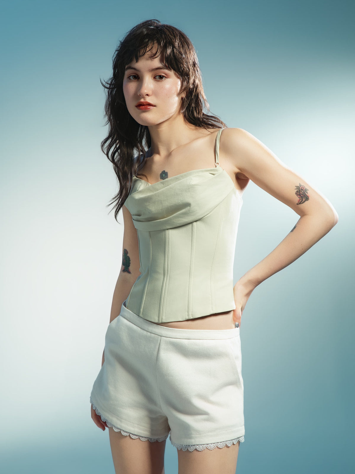 Corset Cowl-Neck Camisole - lookbook