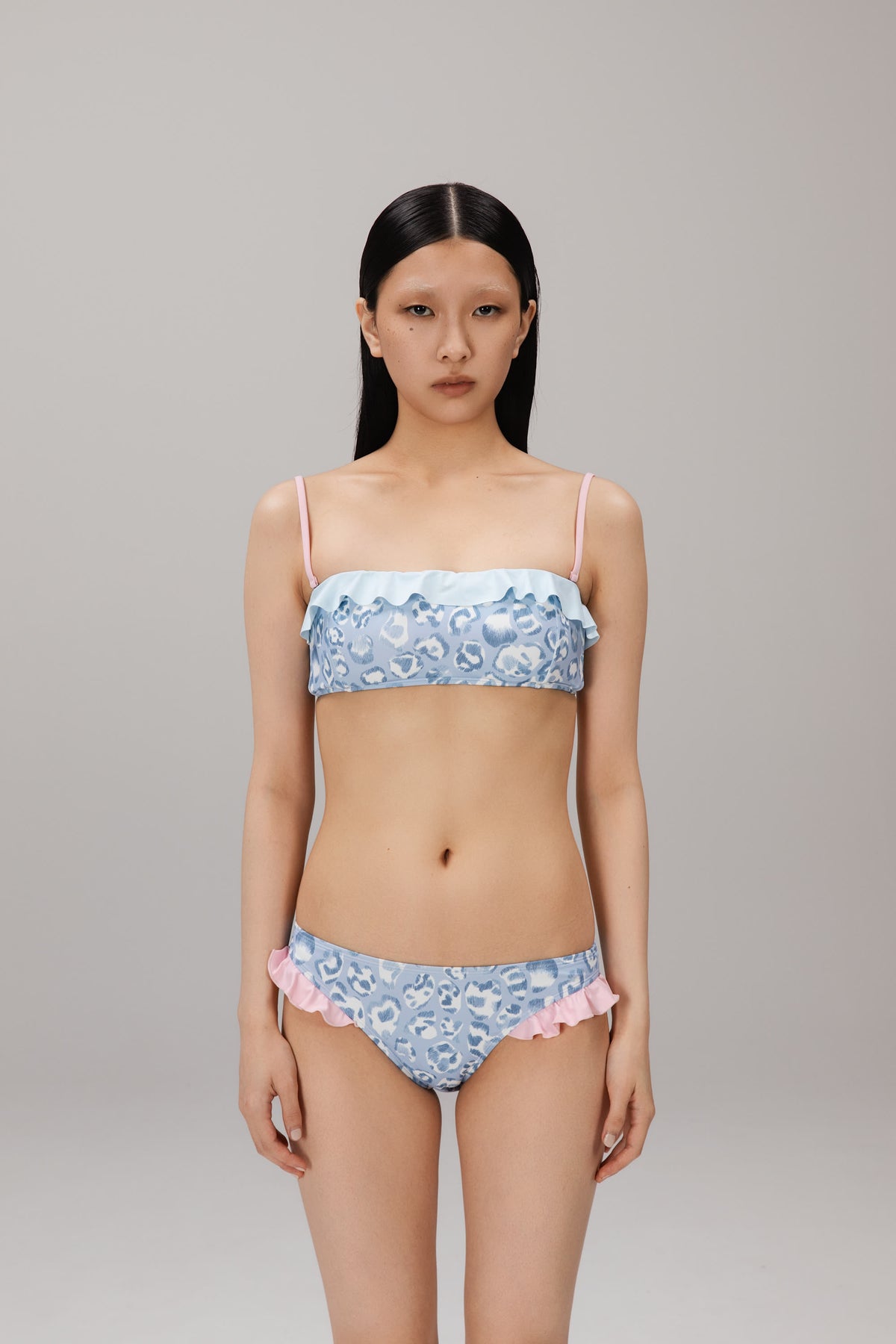 Blue Leopard Ruffle Bikini Bottom worn