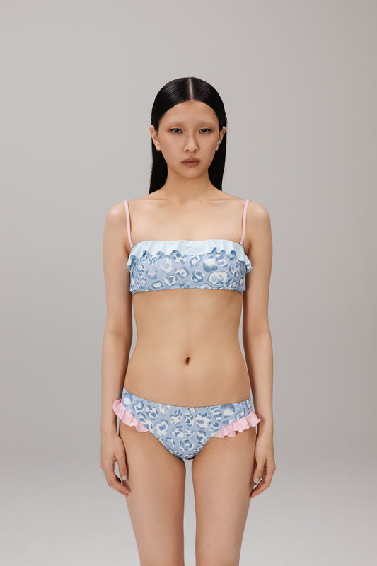 Blue Leopard Ruffle Bikini Bottom worn