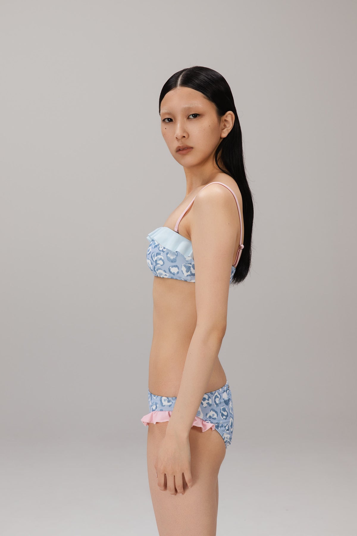 Blue Leopard Ruffle Bikini Bottom worn
