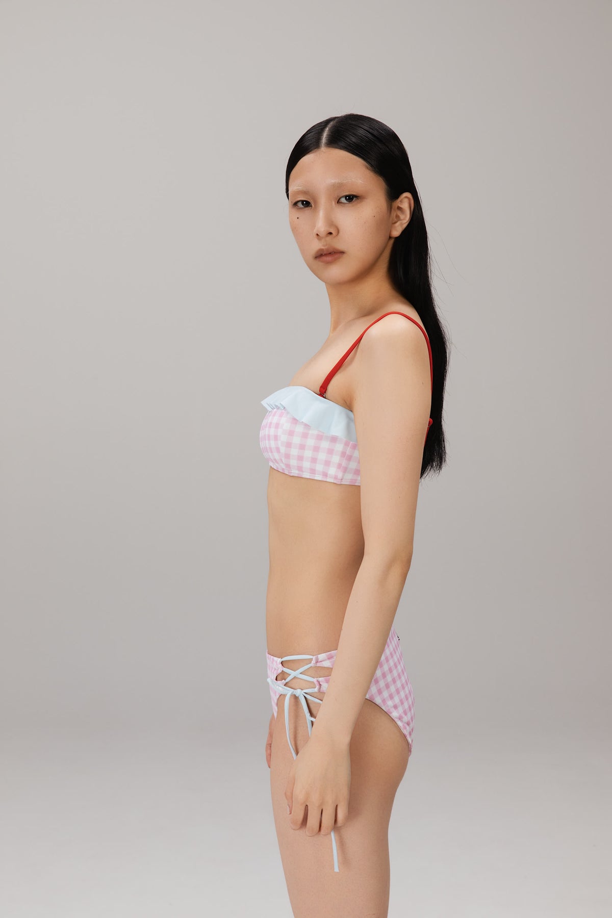Pink Gingham String Bikini Bottom worn