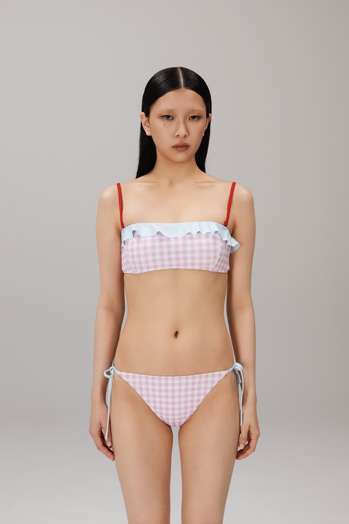 Pink Gingham Side-Tie Bikini Bottom worn