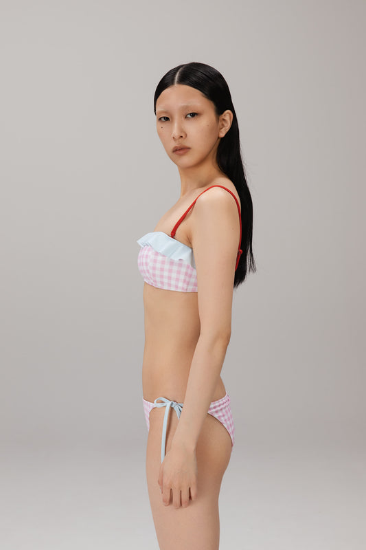 Pink Gingham Side-Tie Bikini Bottom worn