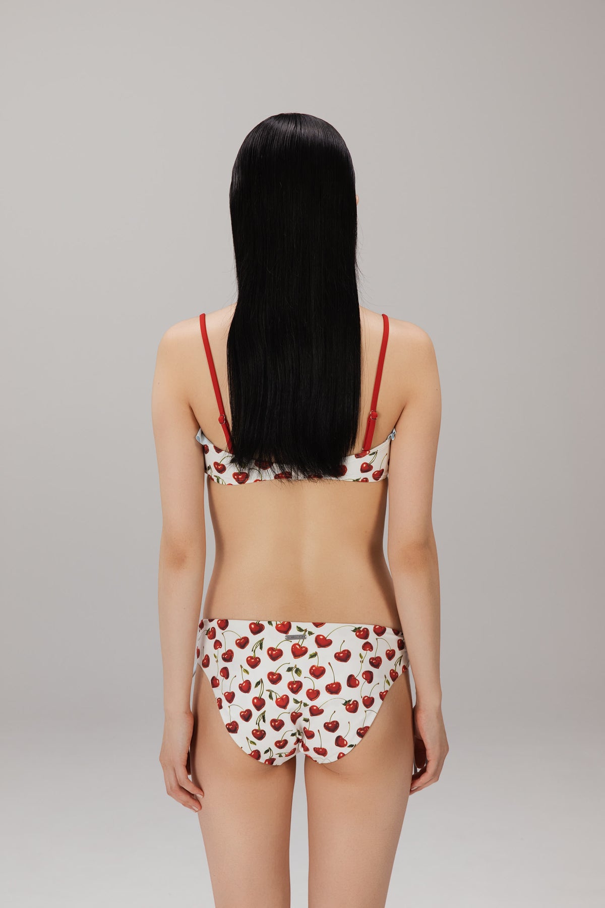 Cherry Ruffle Bandeau Top worn
