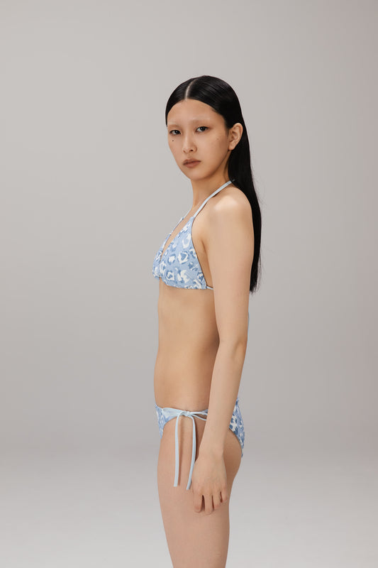 Blue Leopard Micro String Bikini Bottom worn