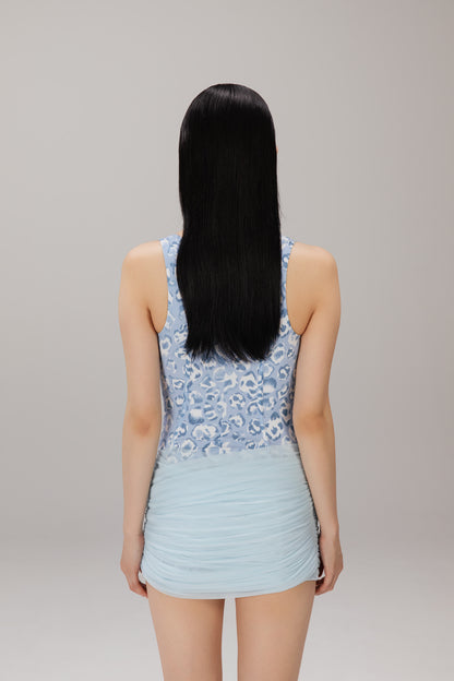 Blue Leopard Heart Swim Dress worn