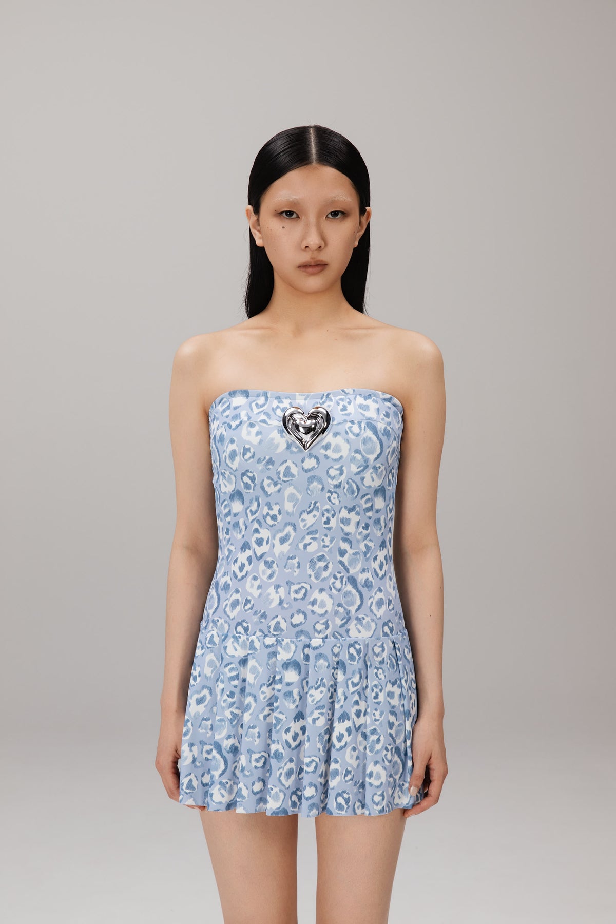 Blue Leopard Pleated Mini Dress worn