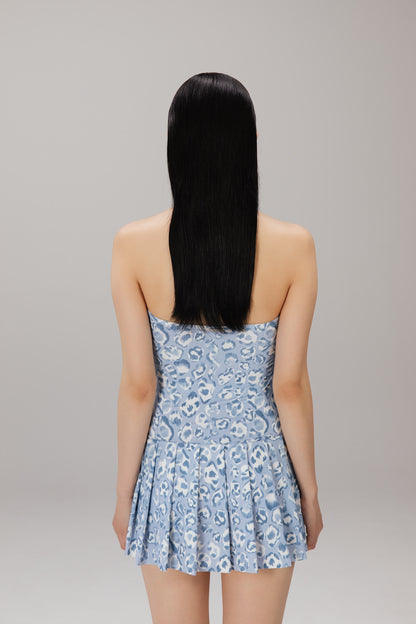 Blue Leopard Pleated Mini Dress worn