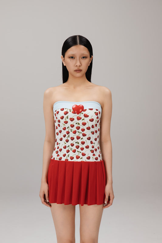 Cherry Pleated Mini Dress worn