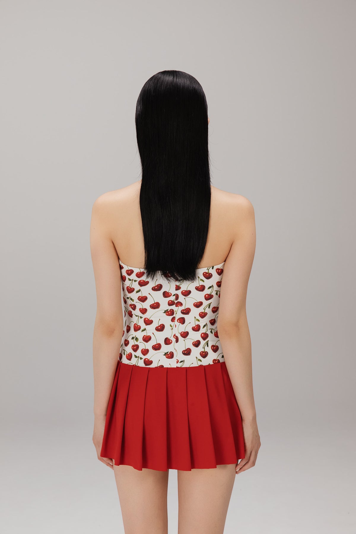 Cherry Pleated Mini Dress worn