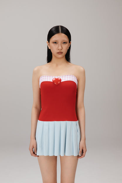 Red Pleated Mini Dress worn