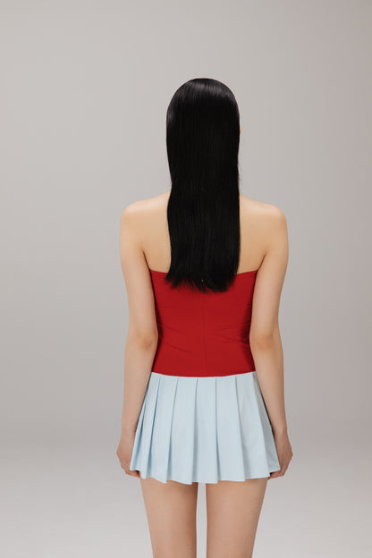 Red Pleated Mini Dress worn