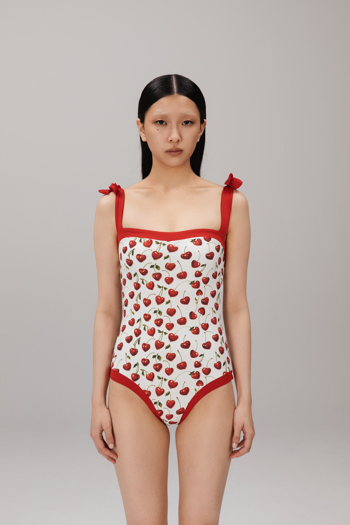 Cherry Bow One-Piece Swimsuit worn